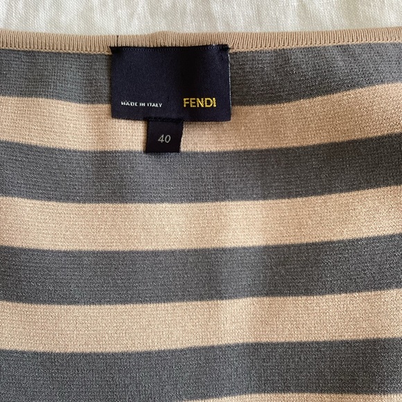 Fendi Shift Dress Gray Short Sleeve with Off-The-Shoulder Stripe Ruffle 4 - Picture 6 of 11